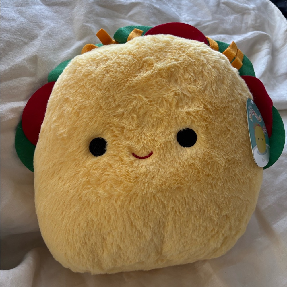 Squishmallows Yellow Taco Plush with Red and Green Accents